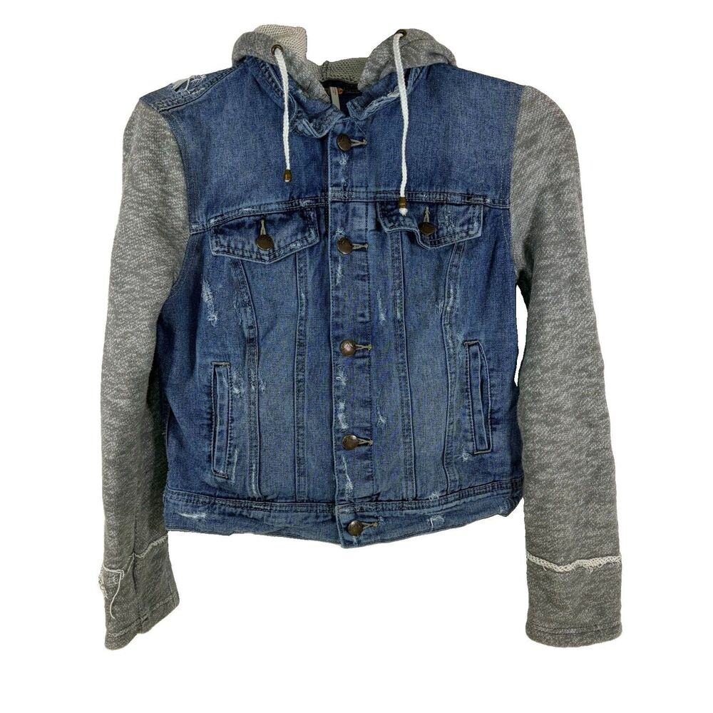 Free People Denim Jean Jacket & Knit Front Button Hooded Jacket Women's Size S